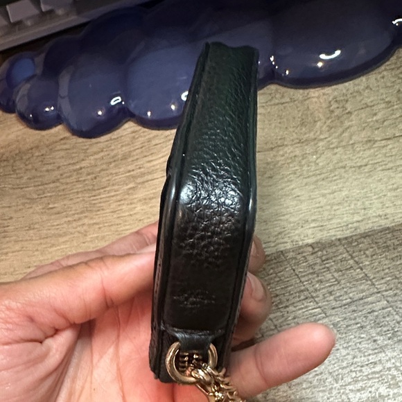 Coach Black Textured Card Holder with Gold Chain - Picture 9 of 10